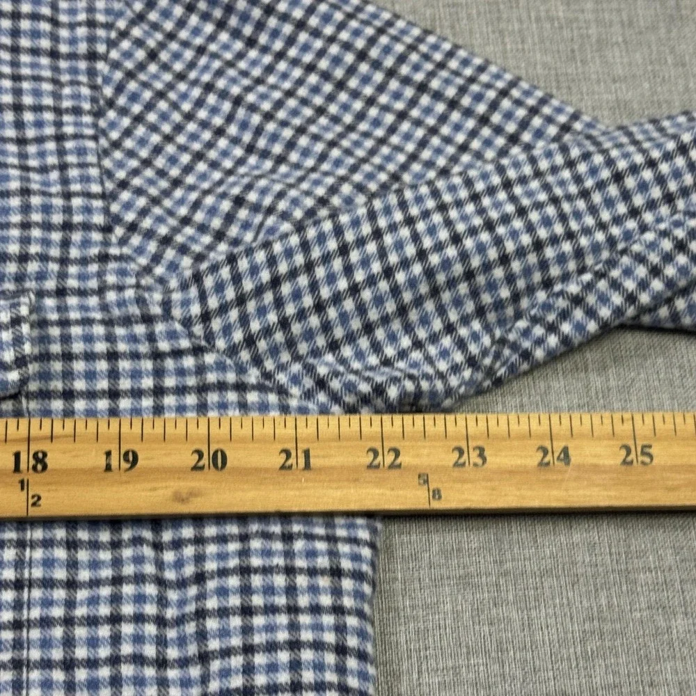 Ralph Lauren Flannel Button Shirt Mens Medium Blue Check Long Sleeve Suede Elbow